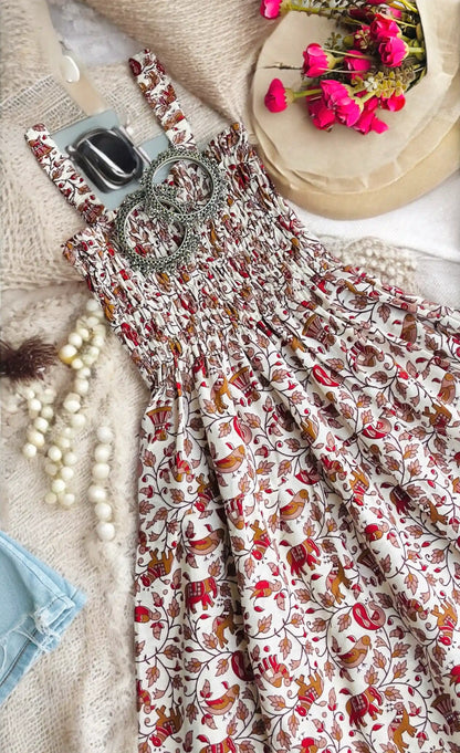 Cream Kalamkari Cute Jaipuri Peplum
