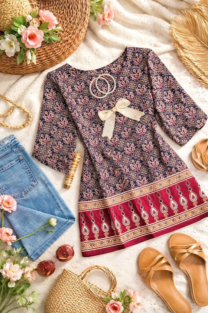 Block Sanganeri Short Kurta