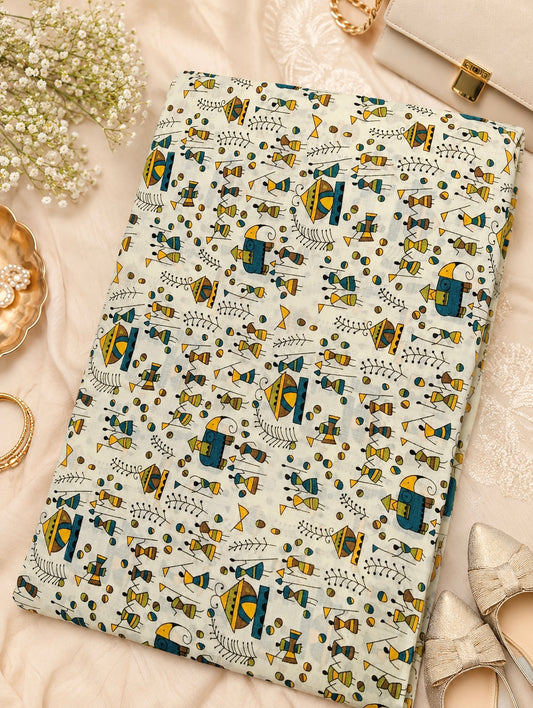 Folk Elephant Tribal Print Cotton Fabric Cut