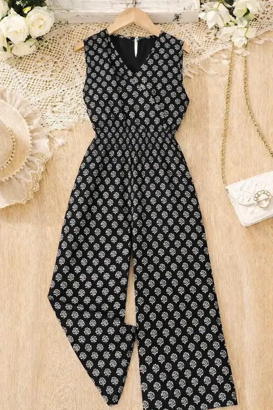 Chic Black Block Print Jumpsuit