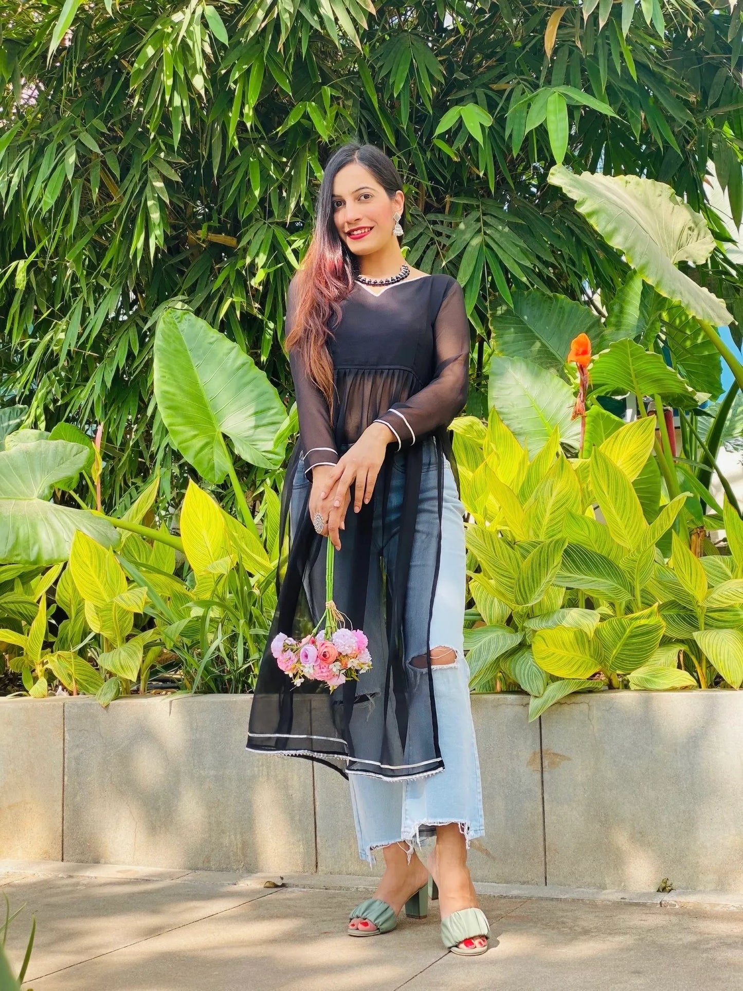 Evening Bloom Black Denim Kurta