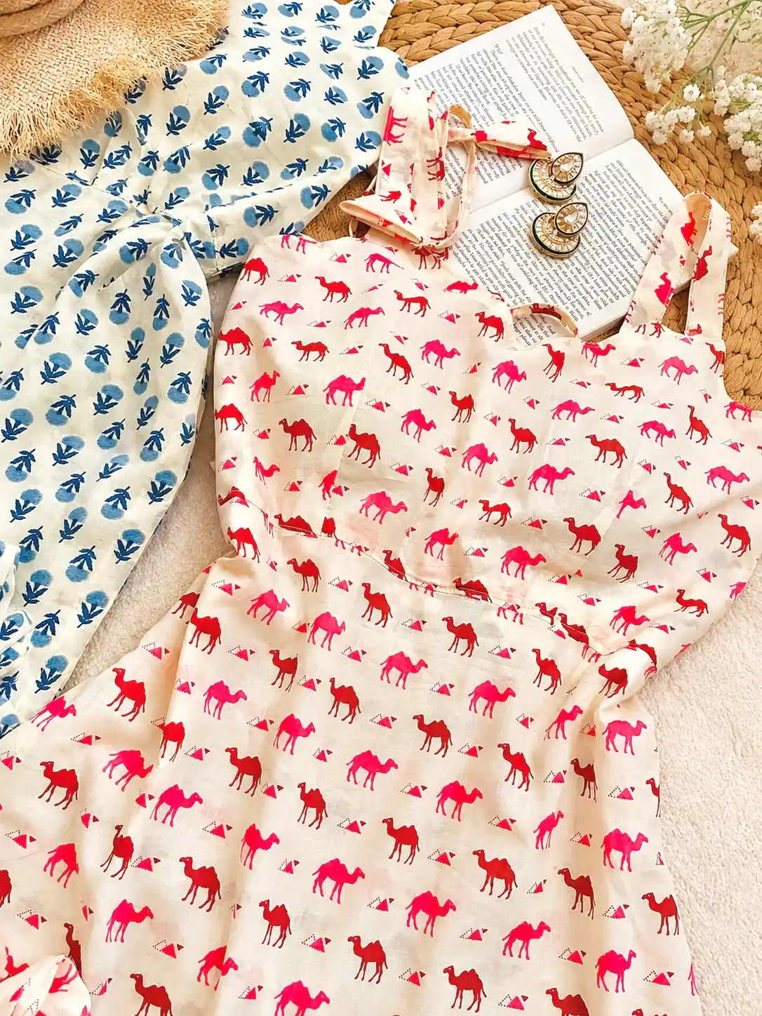 Pink Camel Handblock Short Kurta