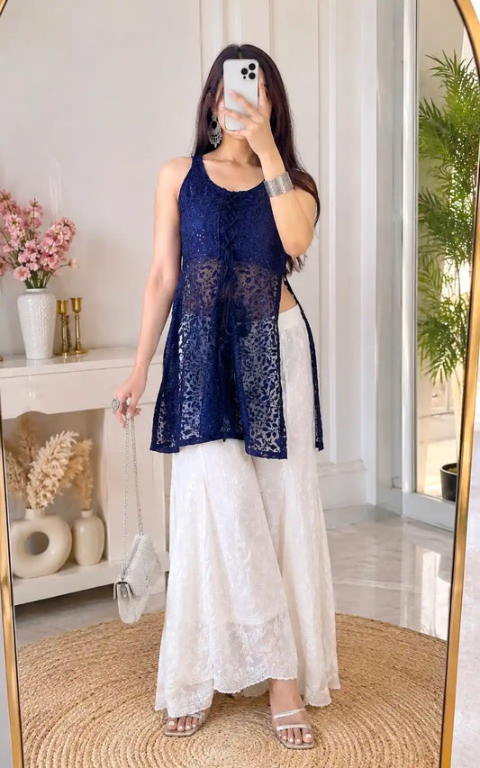 Glimmer Blue Gulnaz Embroidered Kurta