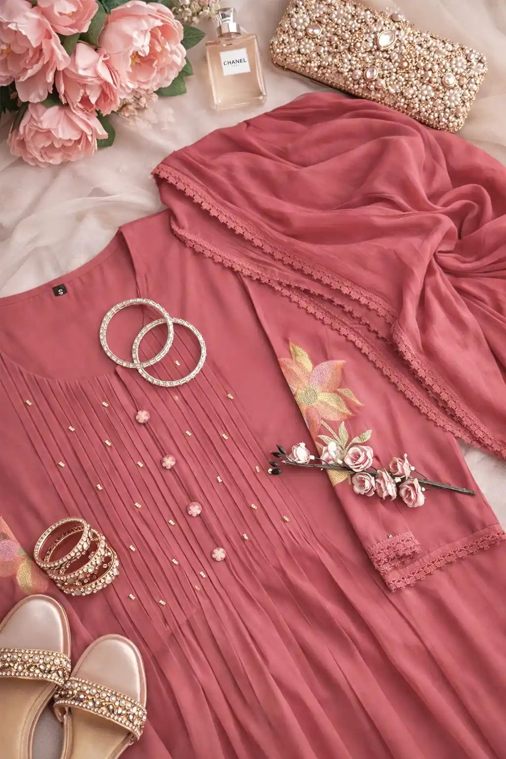 Rose Embroidered Meher Suit Set