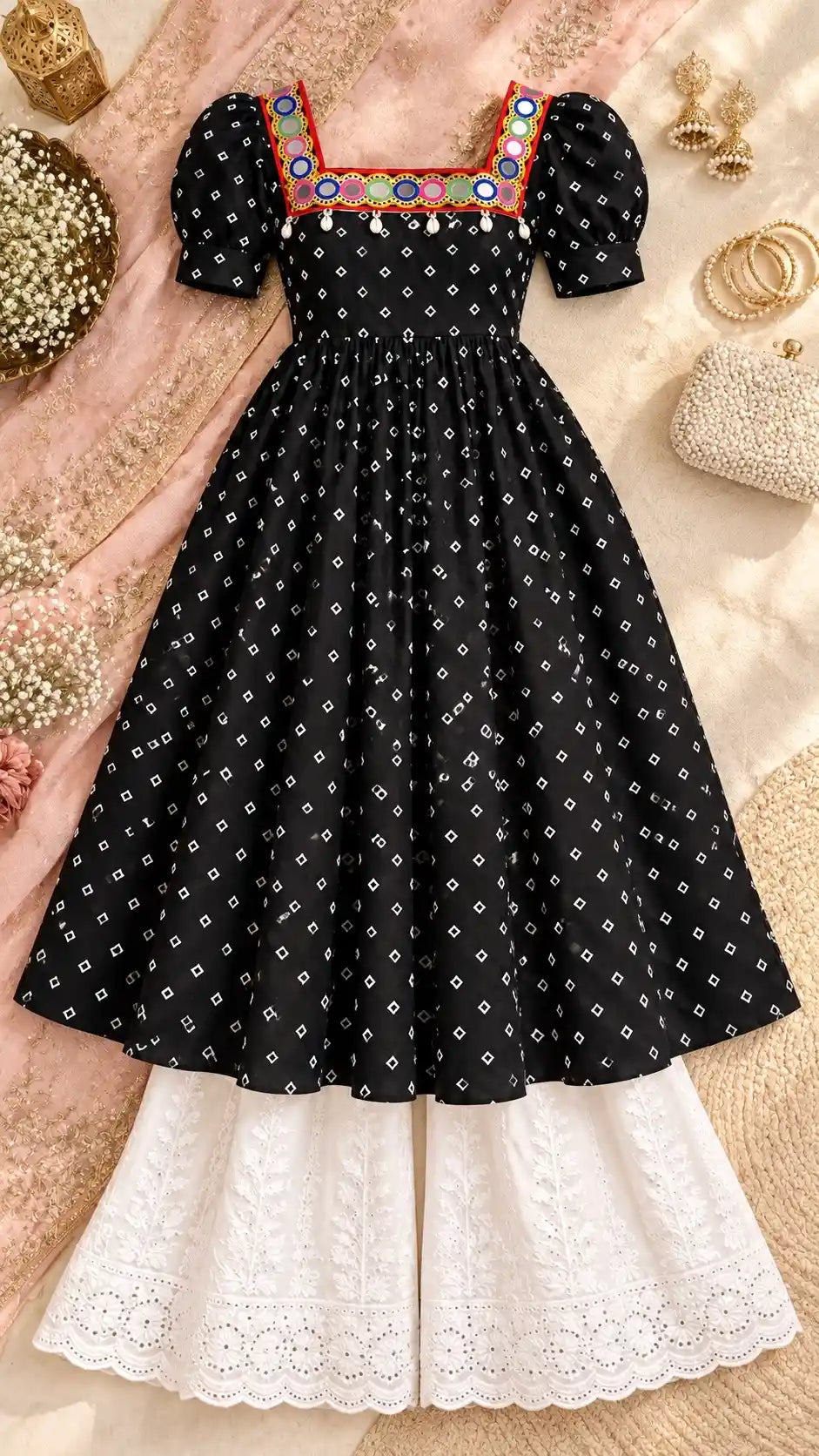 Black Bandhej Embroidered Gulnaz Kurta
