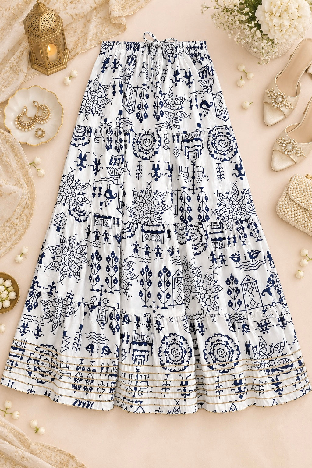 Jaipuri Indigo Folk Flared Twirl Skirt
