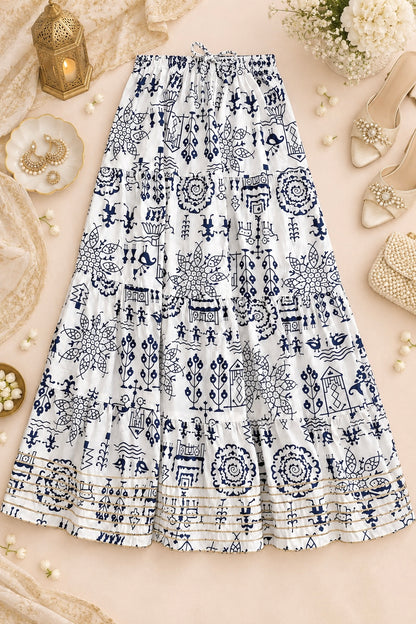 Jaipuri Indigo Folk Flared Twirl Skirt