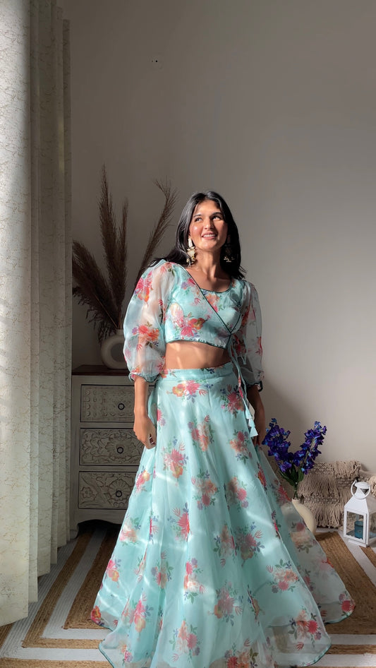 Swati's Turquoise Organza Skirt Set