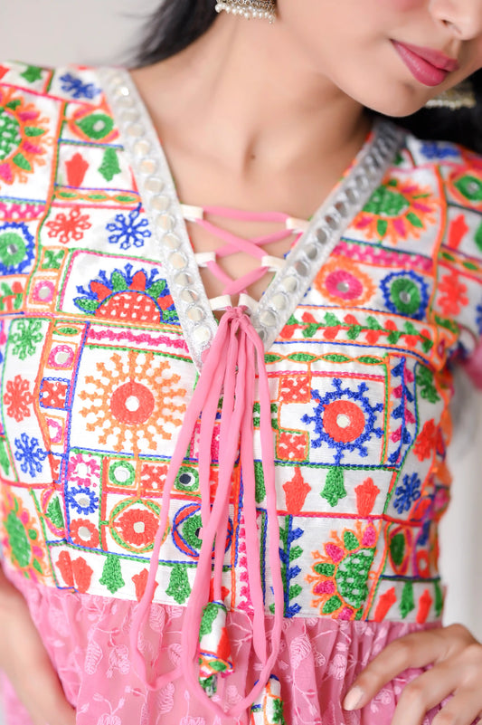 Daisy Peach Embroidered Peplum Top