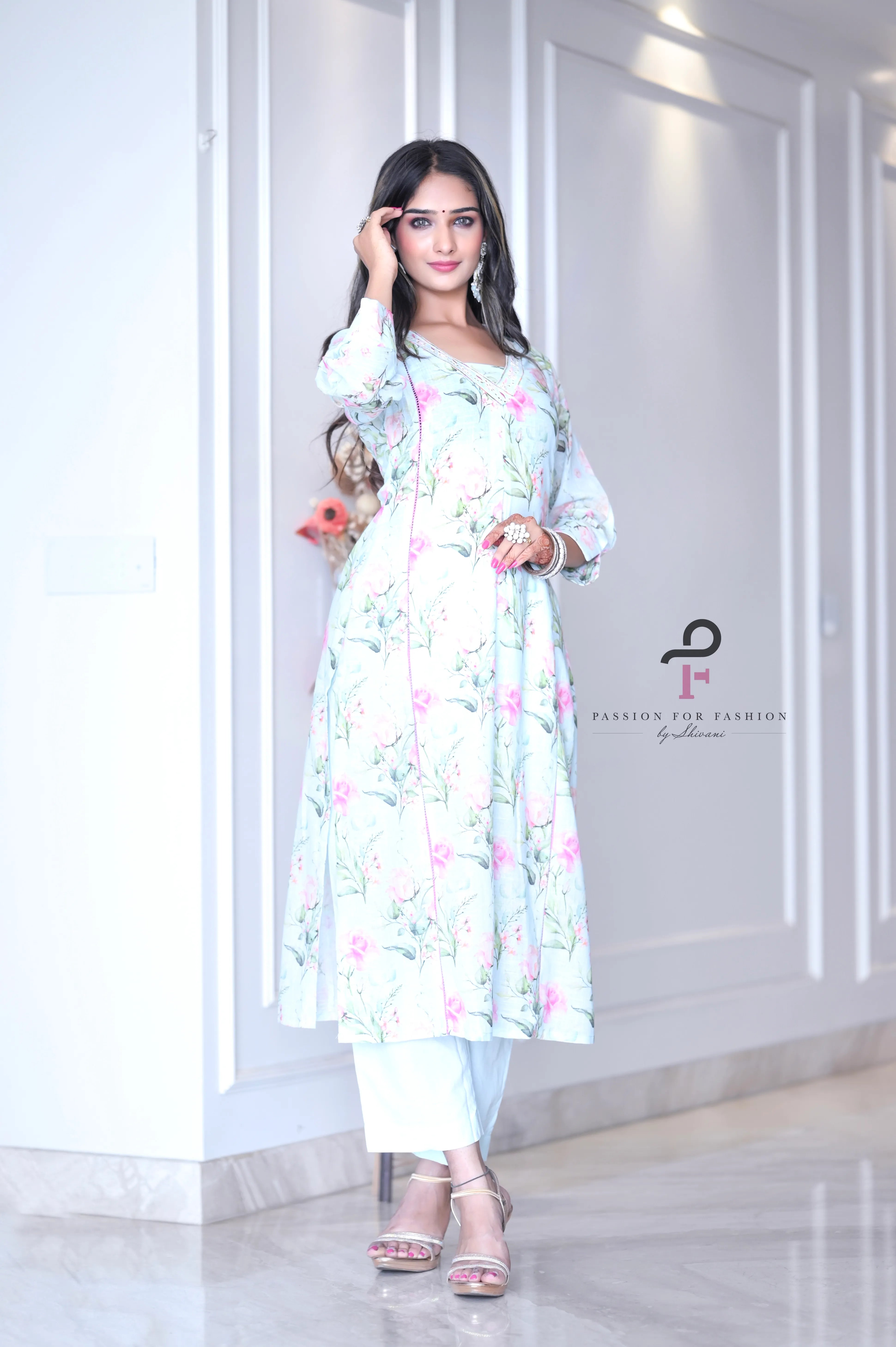 Blush Blue Floral Meher Suit Set