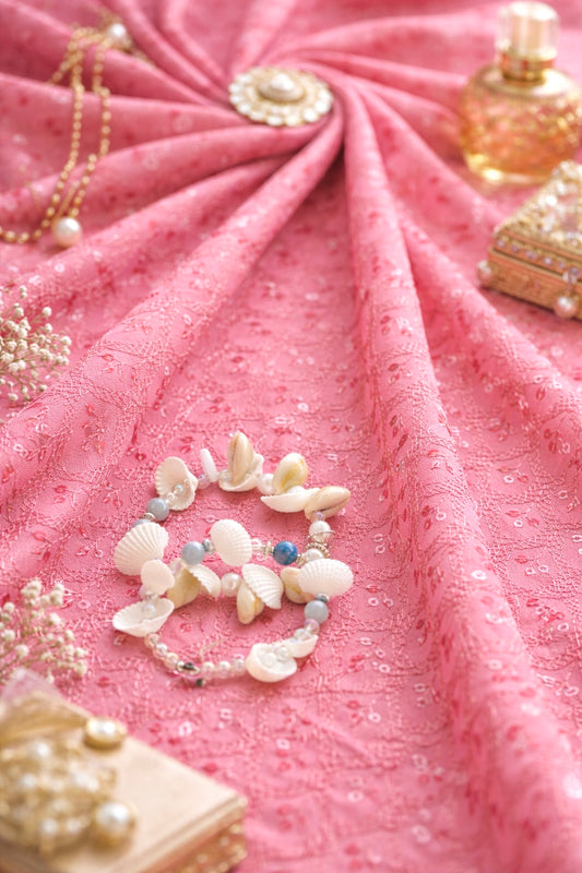 Coral Peach Sequence Fabric Cut