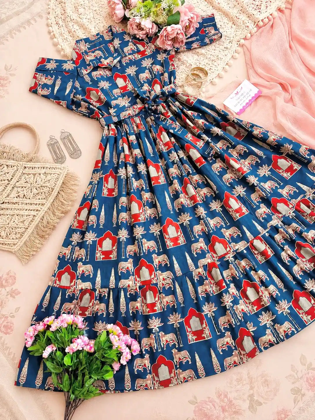 Blue Worli Collar Flared Dress