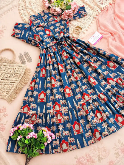 Blue Worli Collar Flared Dress