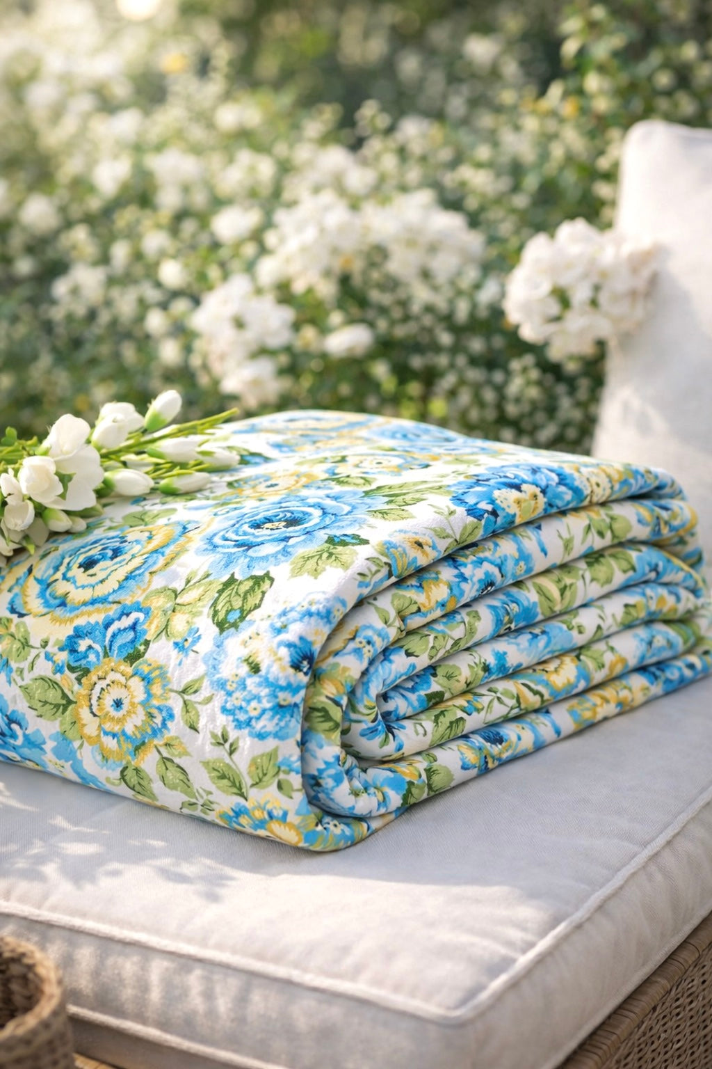 Daisy Blue Floral All Season Long Jaipuri Blanket