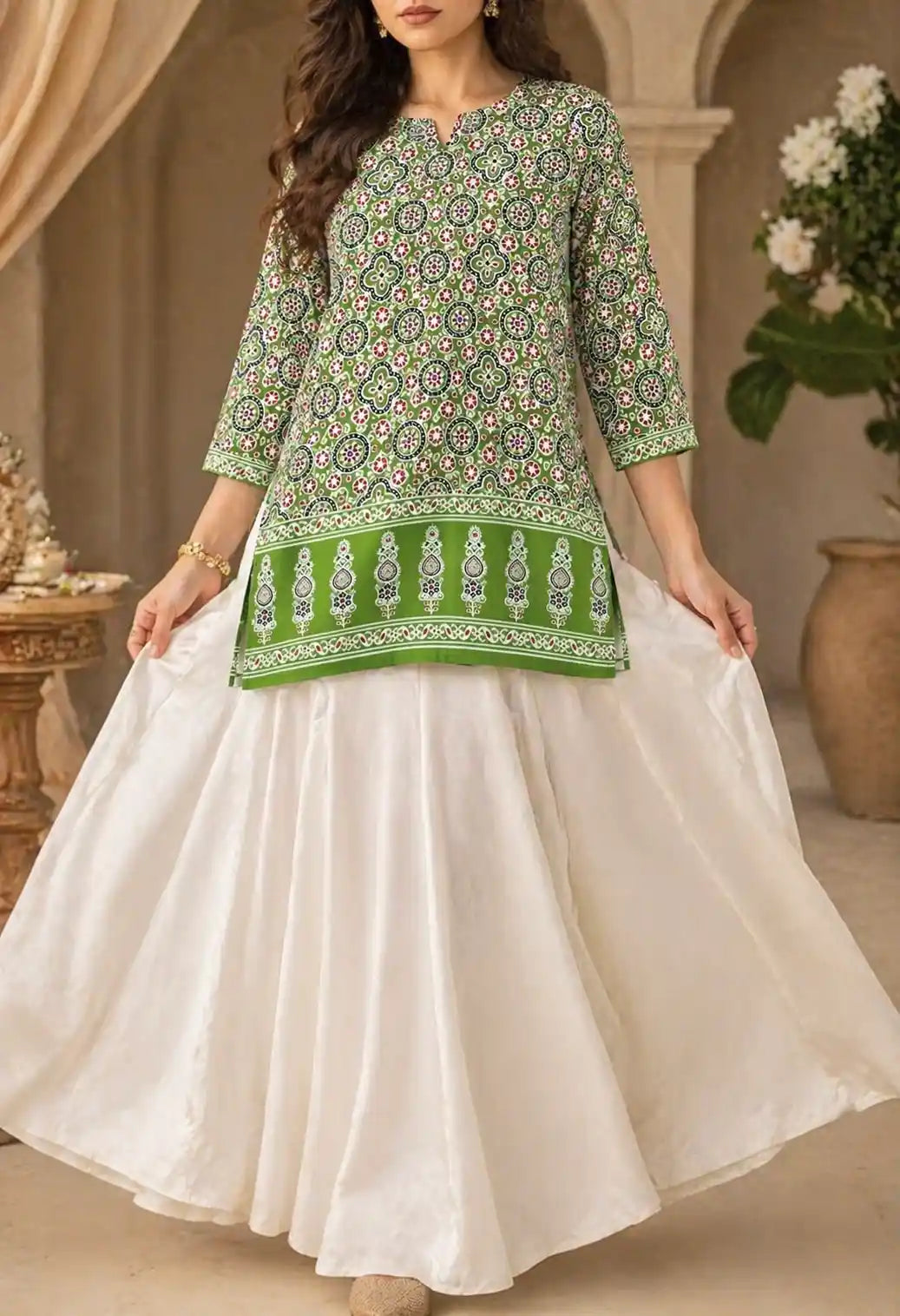 Green Jaipuri Budget Short Kurta