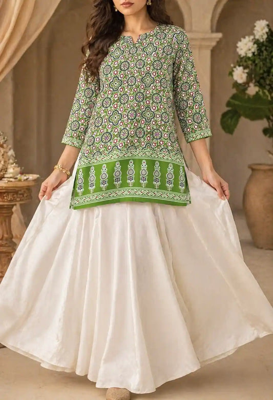 Green Jaipuri Budget Short Kurta