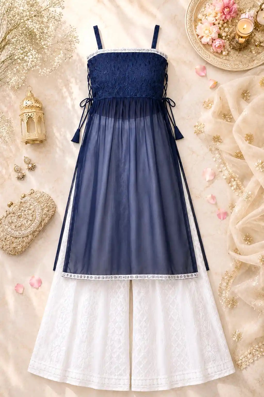 Monochrome Blue Embroidered Gulnaz Kurta