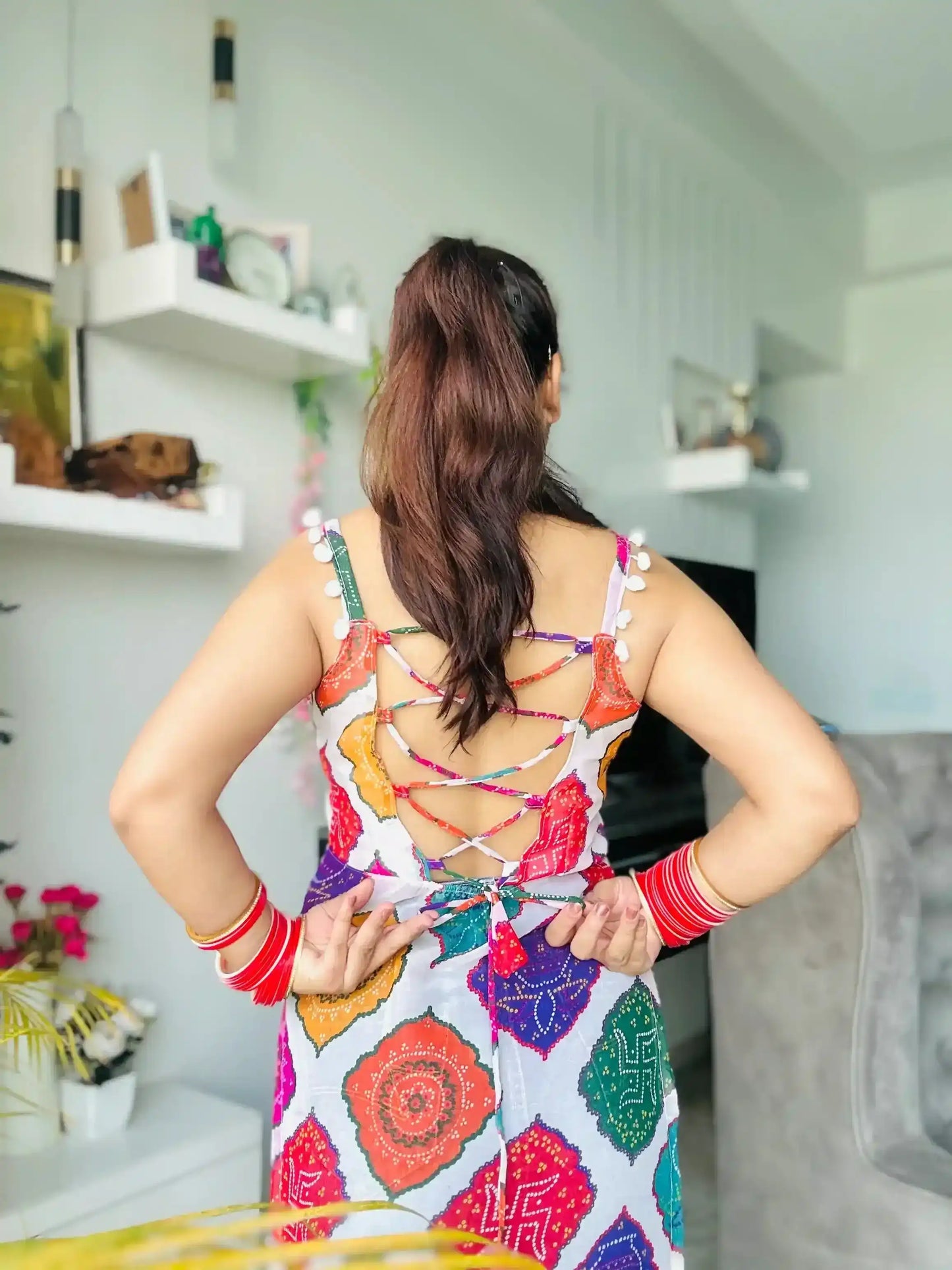 Vibrant Bandhani Back Tie Top