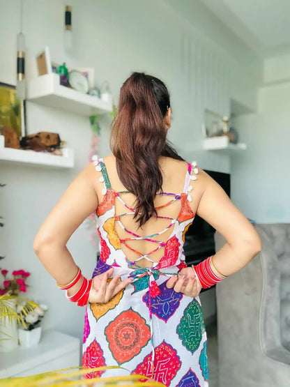 Vibrant Bandhani Back Tie Top