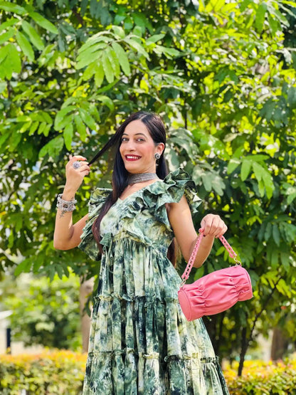 Tie Dye Green Gulnaz Frill Kurta