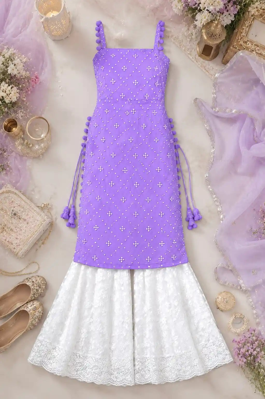 Mirror Lilac Gulnaz Embroidered Kurta