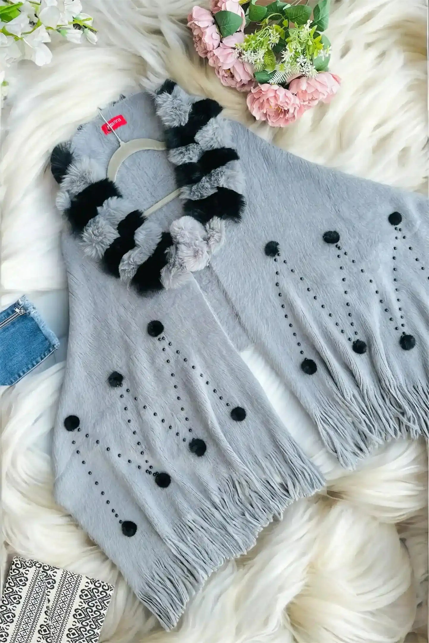 Soft Grey Fur Winter Cape