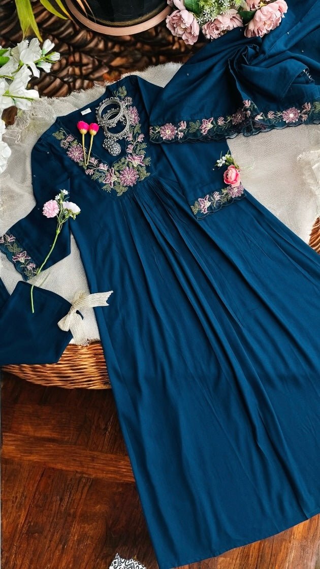 Rich Blue Embroidered Suit Set - Passion for Fashion by Shivani
