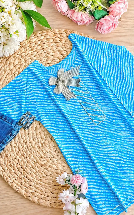 Blush Blue Lehriya Jaipuri Short Kurta