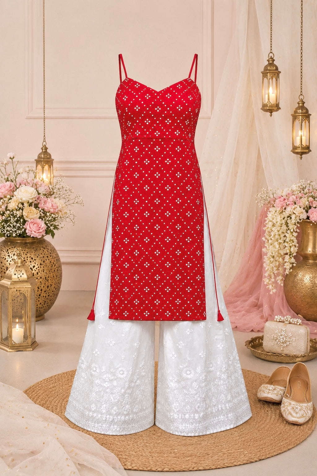 Gulnaz Red Hand Embellished Kurta