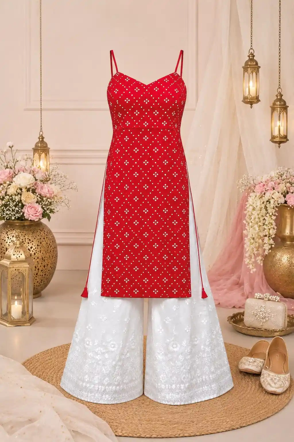 Gulnaz Red Hand Embellished Kurta