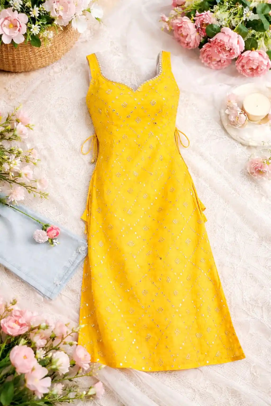 Santoshi’s Yellow Gulnaz Mirror Kurta