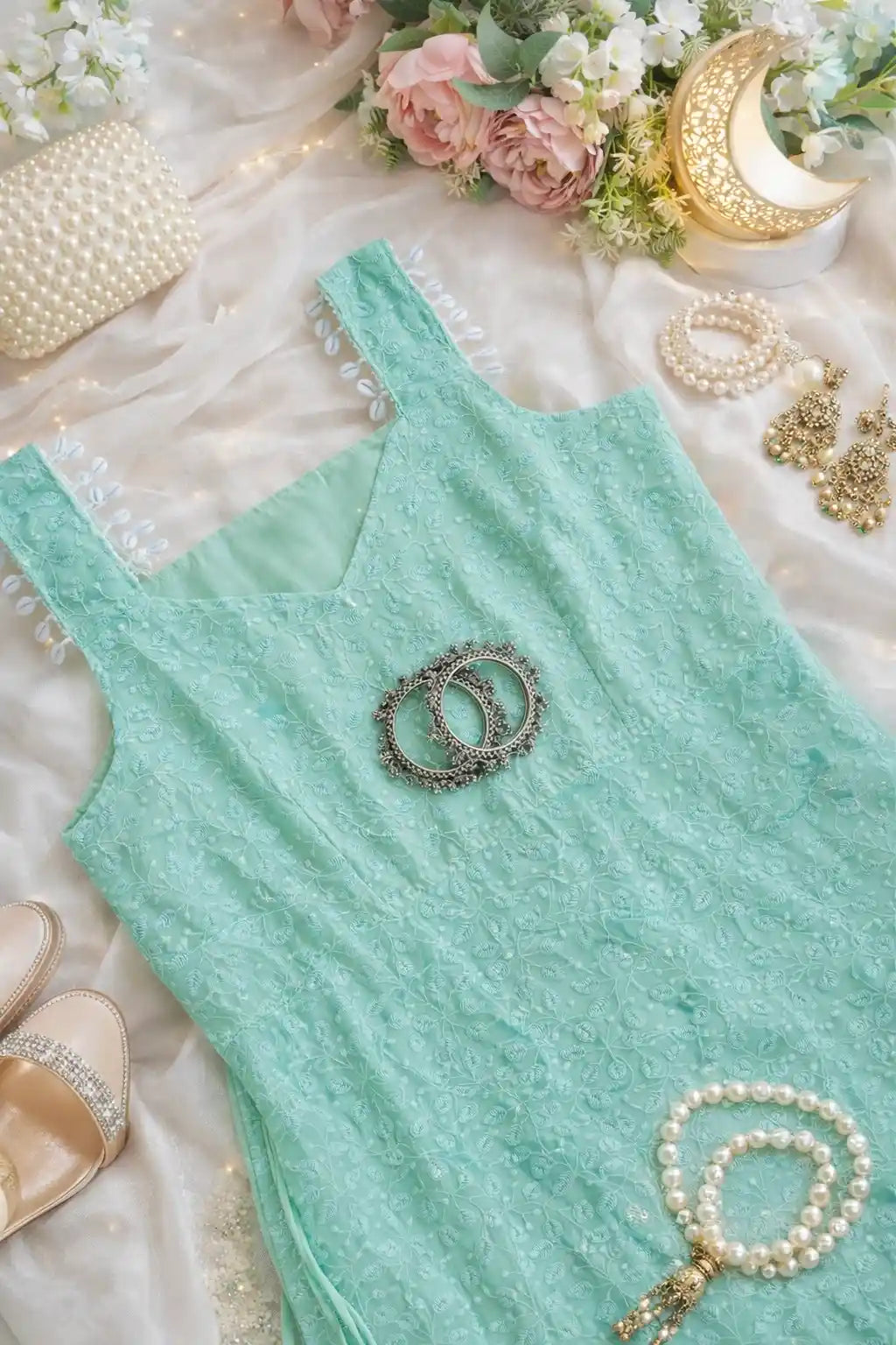 Mint Bloom Shell Gulnaz Kurta