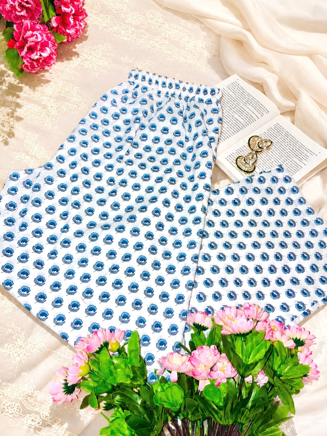 Meher Blue Floral Mulmul Suit Set