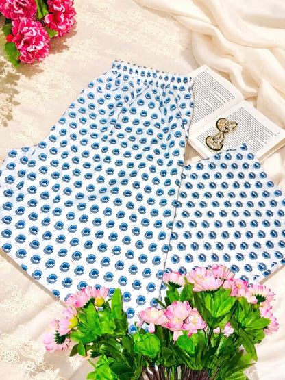 Meher Blue Floral Mulmul Suit Set