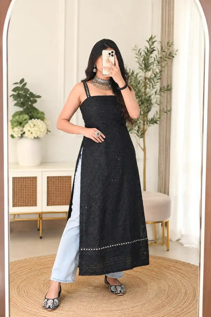 Sunlit Black Sequence Gulnaz Kurta