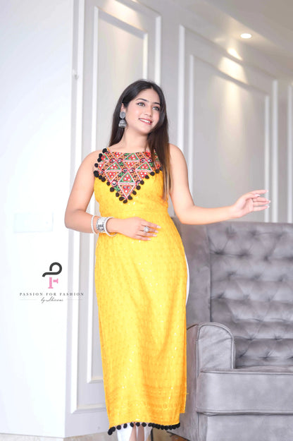 Bloom Yellow Gulnaz Embroidered Kurta