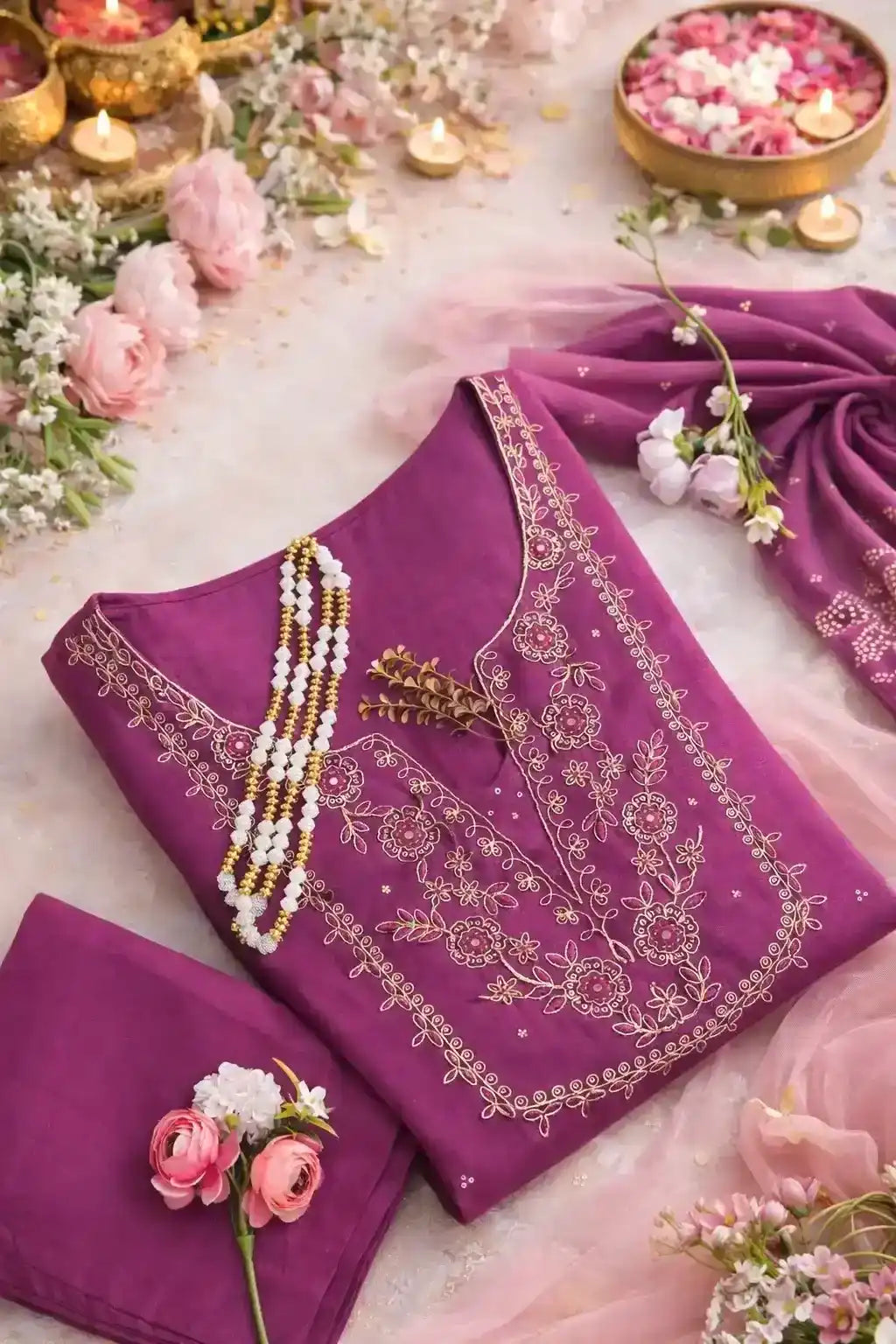 Embroidered Purple Suit Set