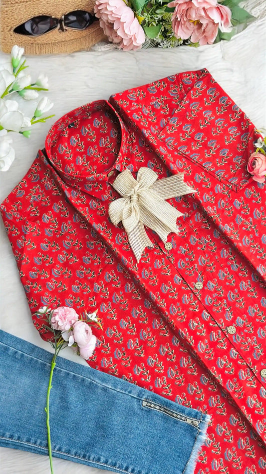 Maroon Block Jaipuri Shirt