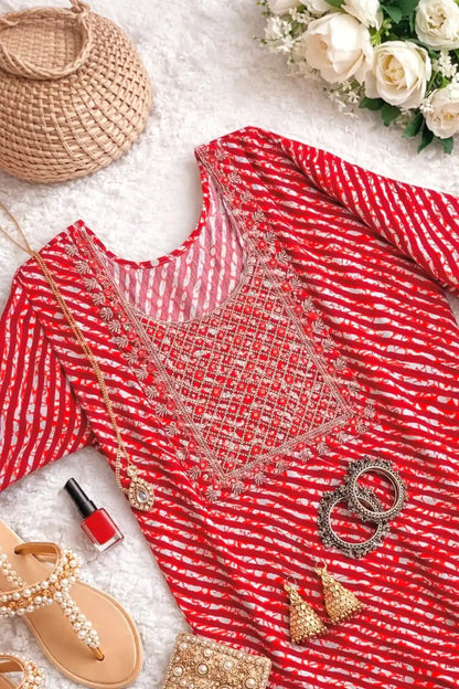 Blush Red Lehriya Short Kurta