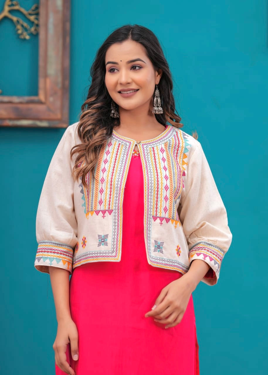 Rich White Jaipuri Embroidered Jacket