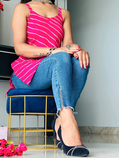 Pretty In Pink Lehriya Denim Kurta