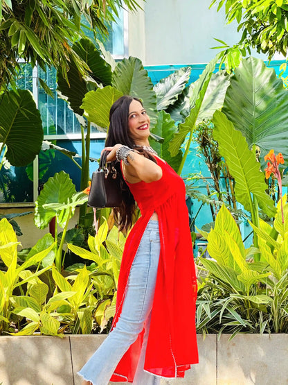 Cherry Red Gulnaz Slit Kurta