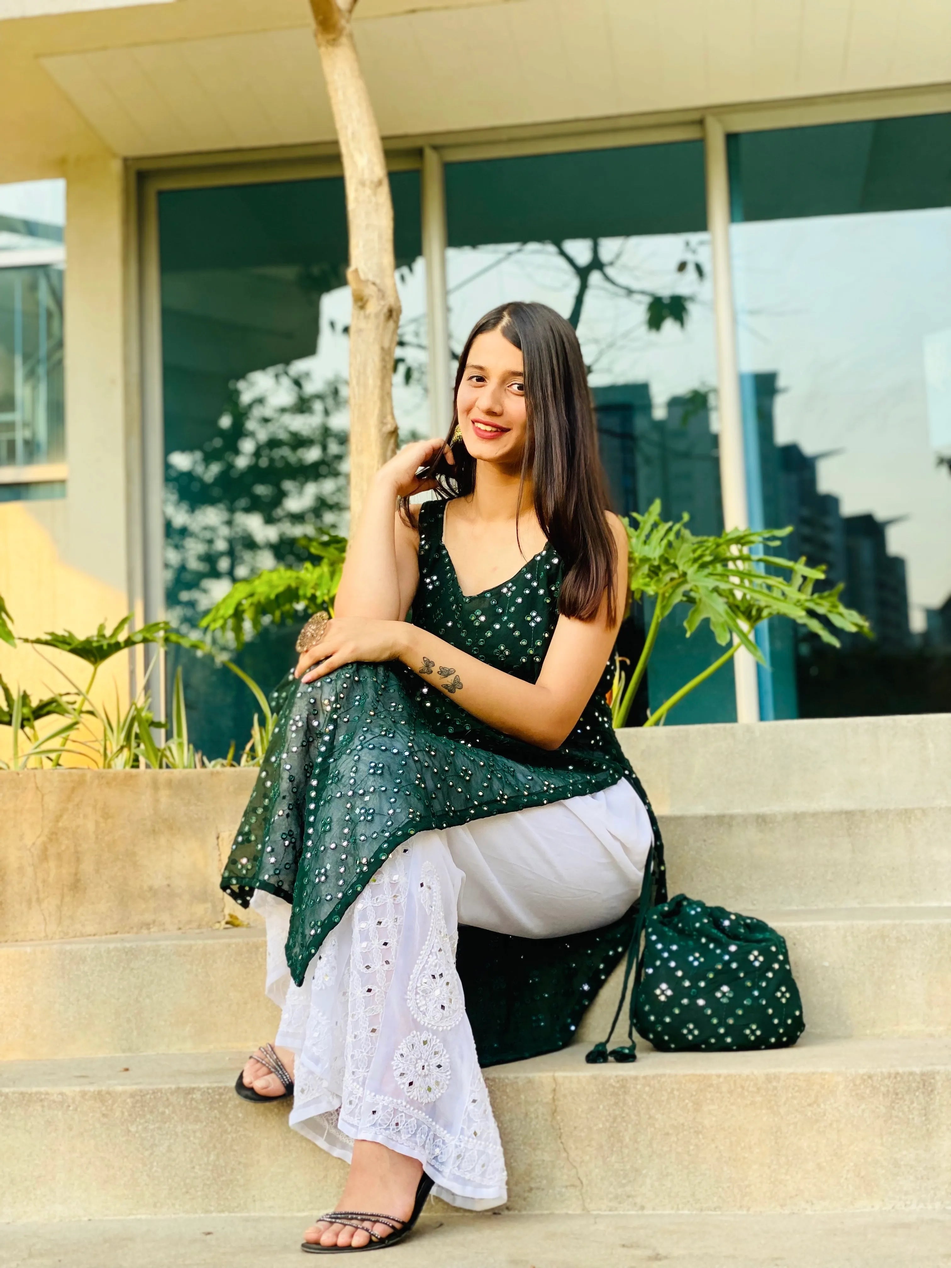 Mahima's Green Mirror Gulnaz Kurta