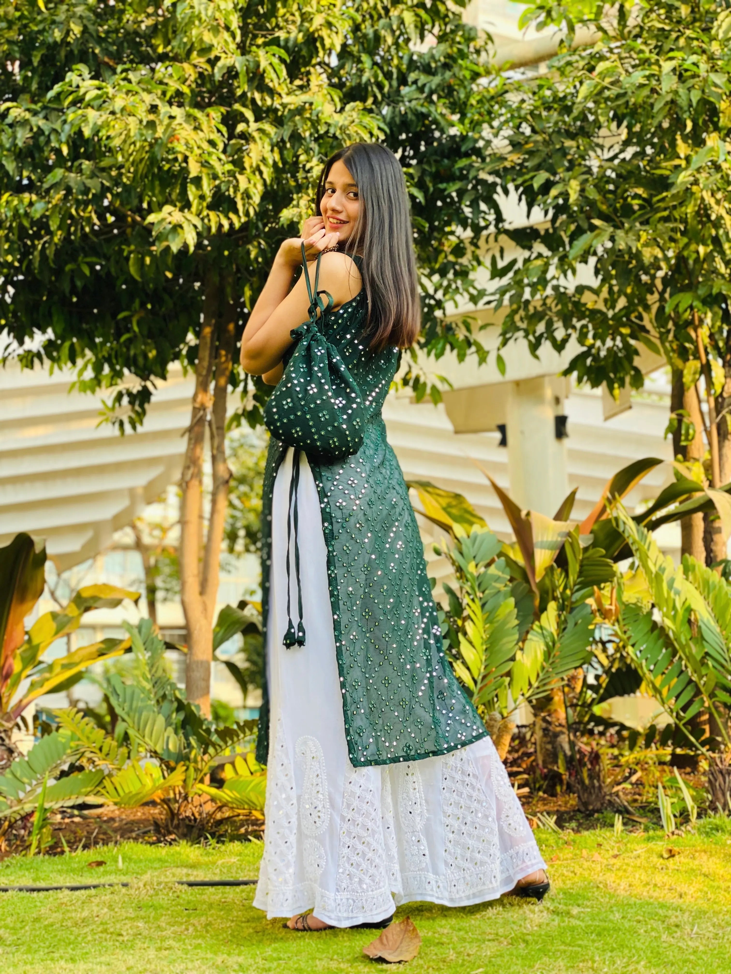 Mahima's Green Mirror Gulnaz Kurta