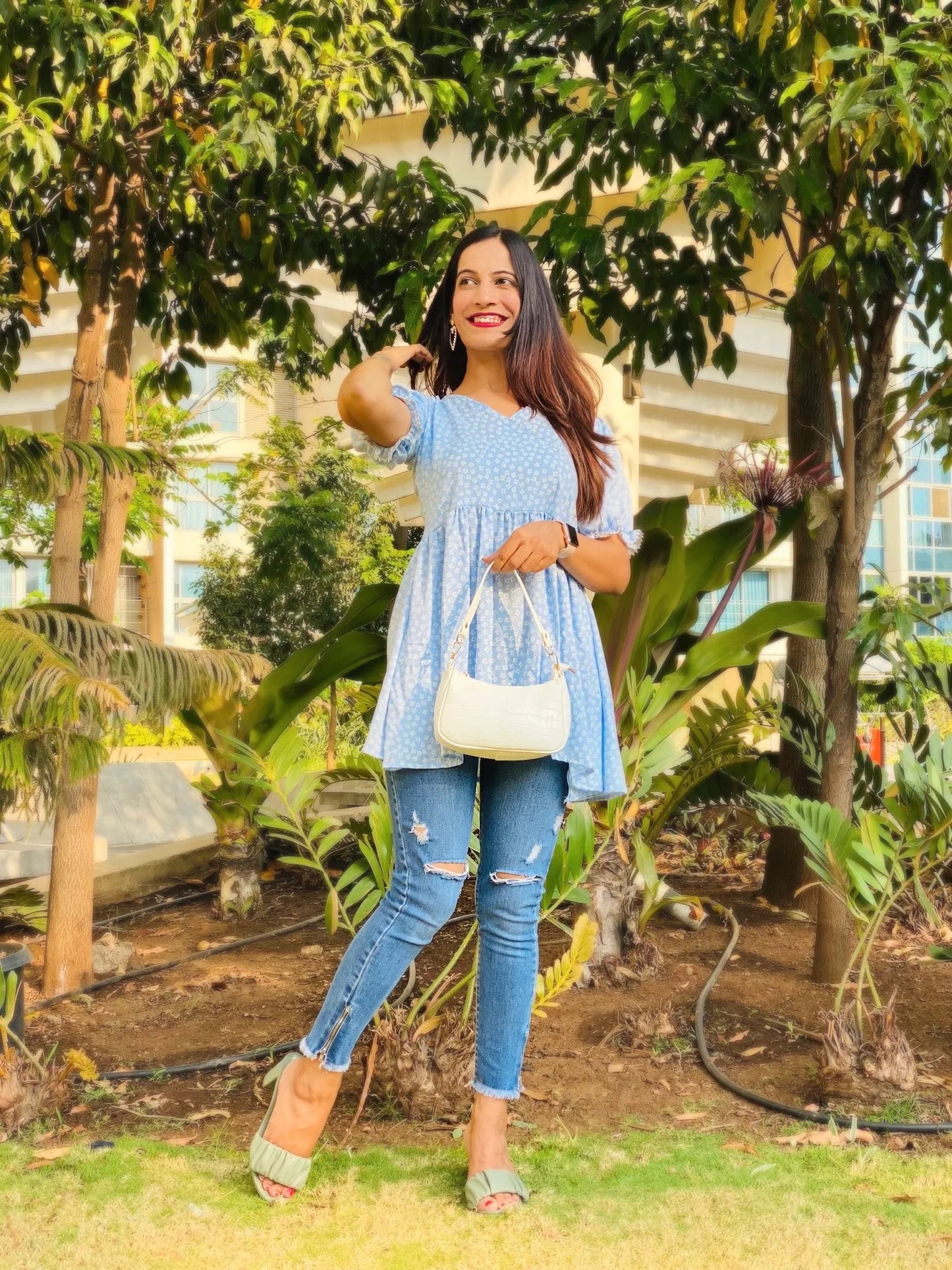 Blush Blue Puff Peplum Top