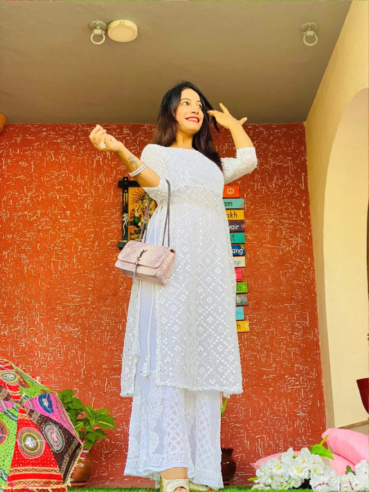 Soft White Mirror Gulnaz Kurta