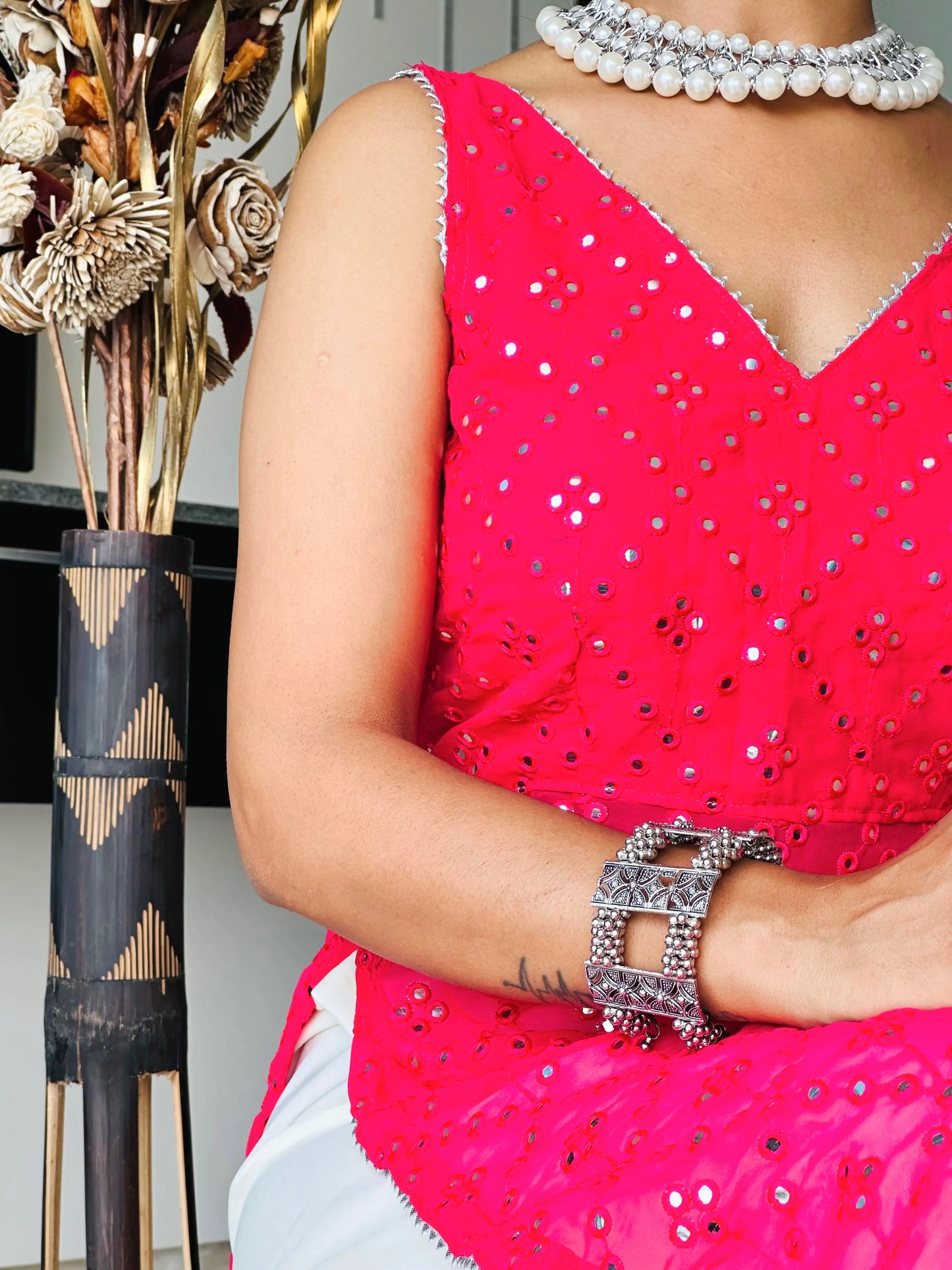 Salmon Pink Mirror Gulnaz Kurta