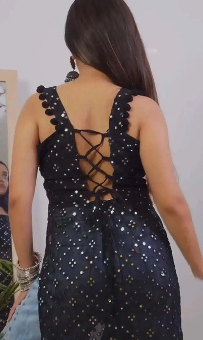 Anushka's Mirror Black Dori Gulnaz Kurta - Passion for Fashion by Shivani
