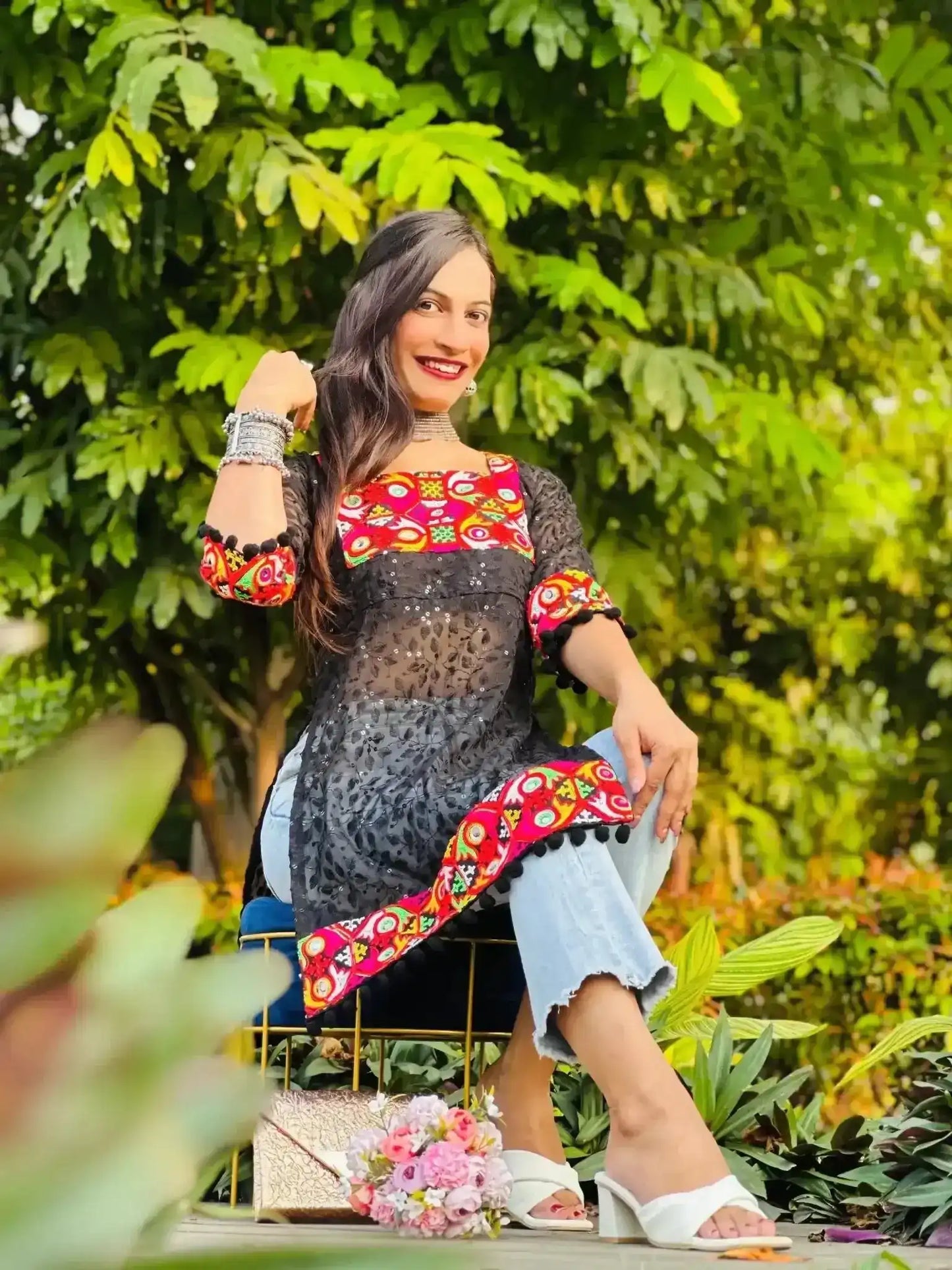 Black Gamti Embroidered Gulnaz Kurta - Passion for Fashion by Shivani