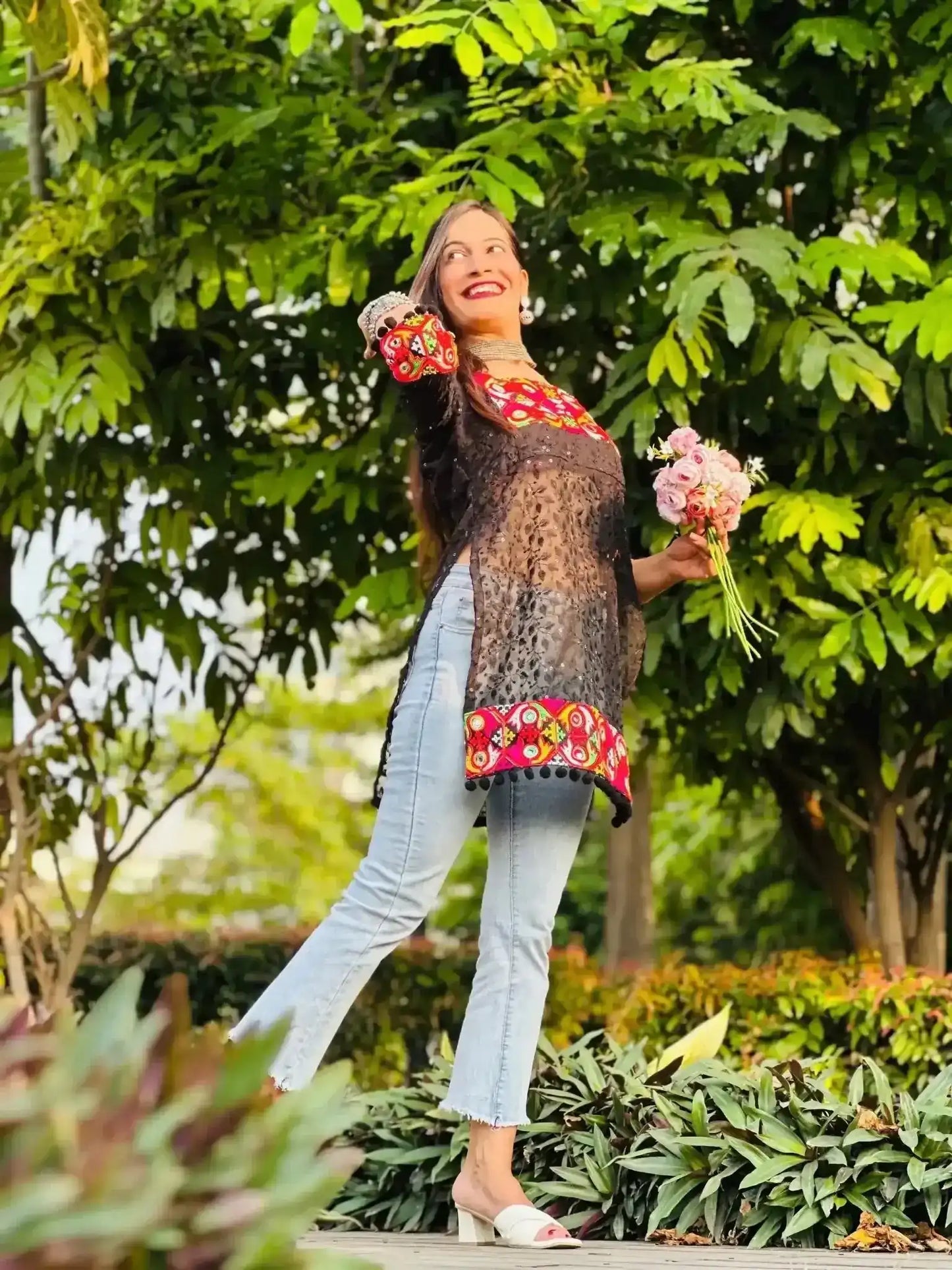 Black Gamti Embroidered Gulnaz Kurta - Passion for Fashion by Shivani